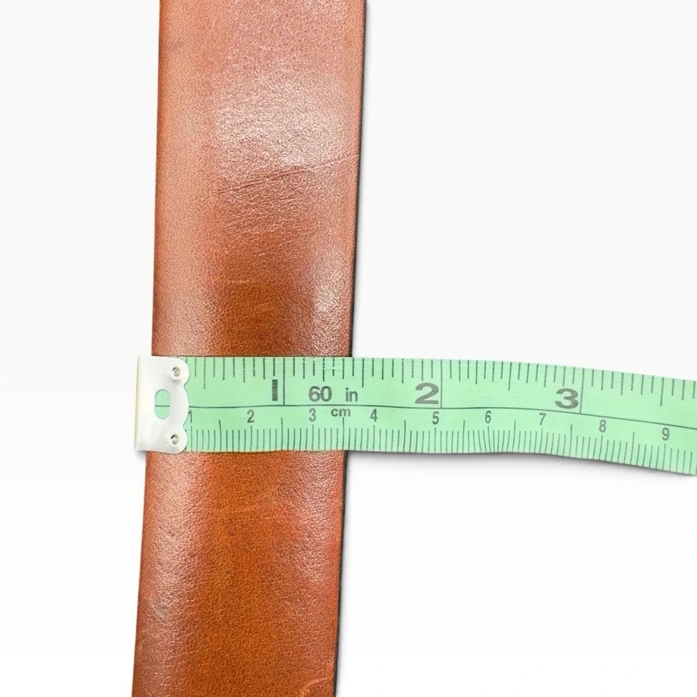 Canali Mens Leather Belt Cognac Brown Silver Buckle Made in Italy Size 90/105